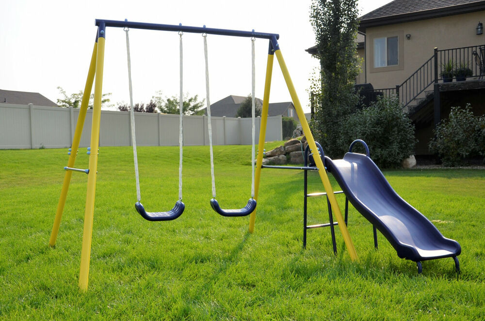 Kids Swing Slide Set
 Kids Fun Play Time Metal Swing Set Outdoor W 5 ft Heavy