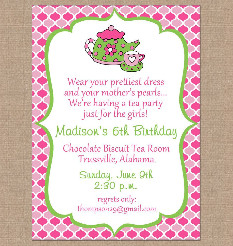 Kids Tea Party Invitations
 Girl Invitation High Tea Bunting Birthday Party Can