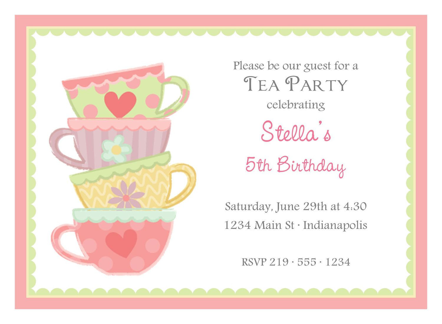 Kids Tea Party Invitations
 Kids Tea Party Invitation Wording