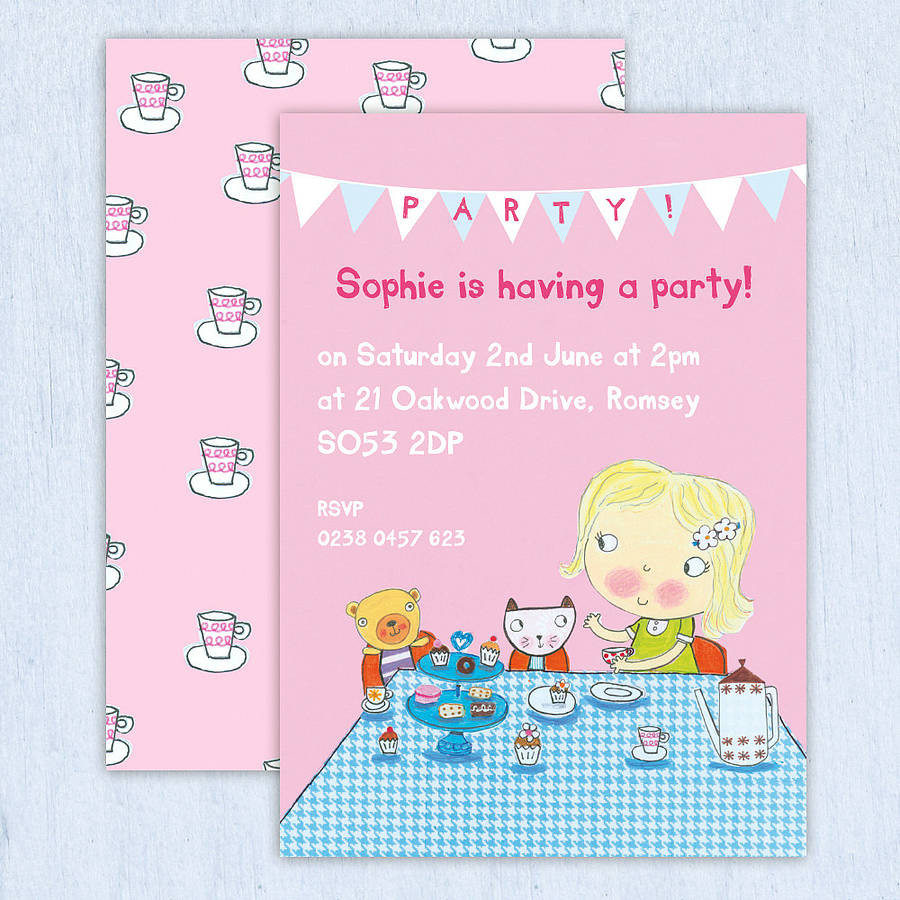 Kids Tea Party Invitations
 personalised girls tea party invitations by made by ellis
