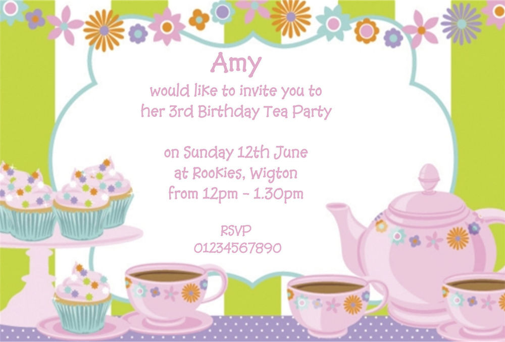 Kids Tea Party Invitations
 10 PERSONALISED KIDS PARTY INVITATIONS GIRLS TEA PARTY
