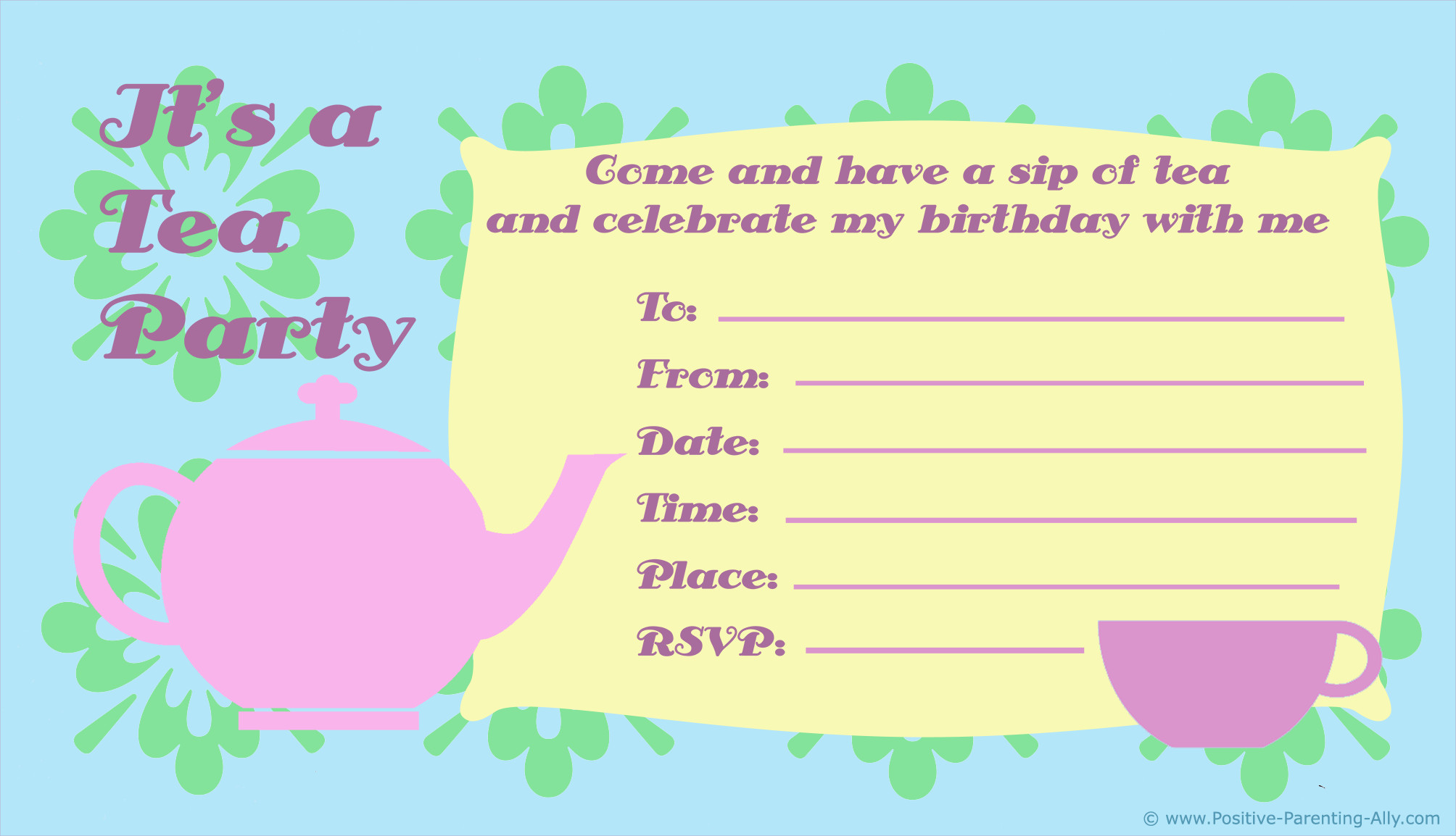 Kids Tea Party Invitations
 Free Printable Birthday Party Invitations for Kids High