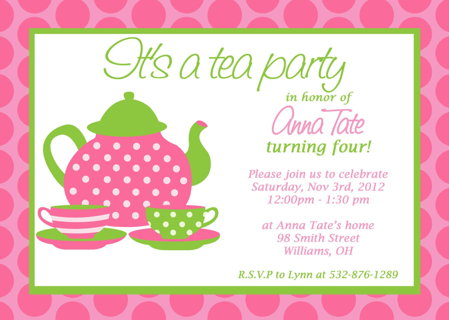 Kids Tea Party Invitations
 Custom Printable Tea Party Invitation