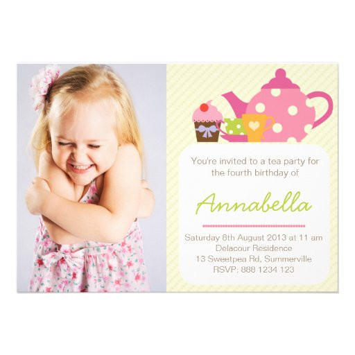 Kids Tea Party Invitations
 Cute Tea Party Kids Birthday Invitation 5" X 7