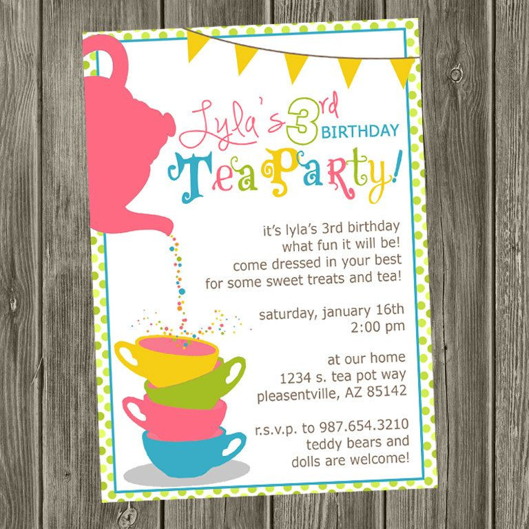 Kids Tea Party Invitations
 Tea Party Birthday Invitation $13 50 via Etsy With