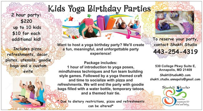 Kids Yoga Party
 Shakti Studio Annapolis MD