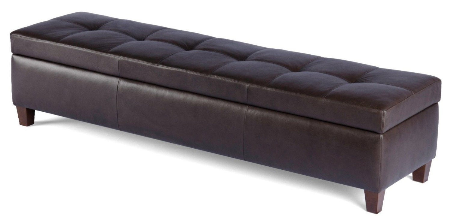 King Size Bed Storage Bench
 Contemporary King Size Dark Chocolate Leather Tufted