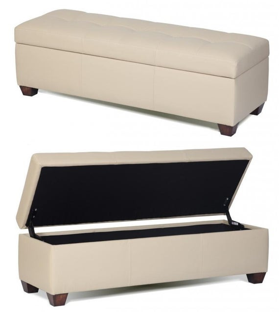 King Size Bed Storage Bench
 King Size Genuine Leather Storage Bench in Bone Color Tufted