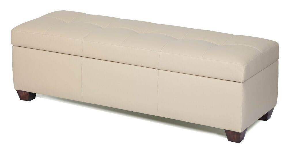 King Size Bed Storage Bench
 King Size Storage Bench in Bone Genuine Leather Tufted