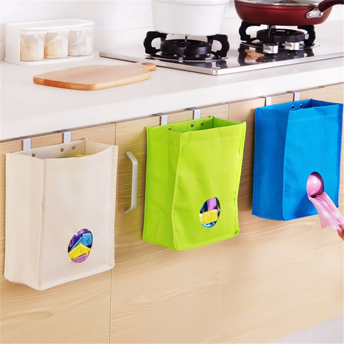 Kitchen Door Organizer
 Kitchen Storage Bag Drawer Cabinet Door Back Garbage Bag