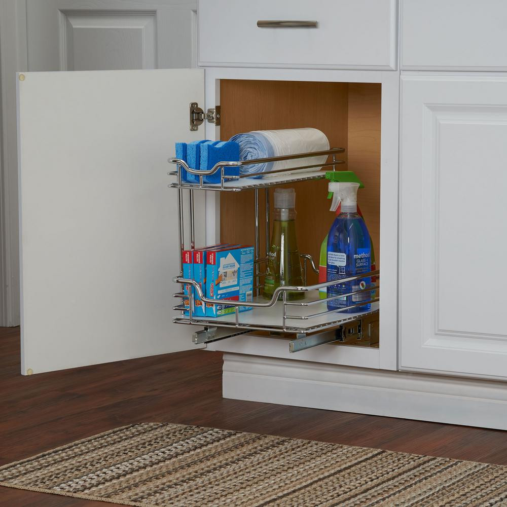 Kitchen Door Organizer
 12 in Under Sink Organizer in Chrome with White Liner