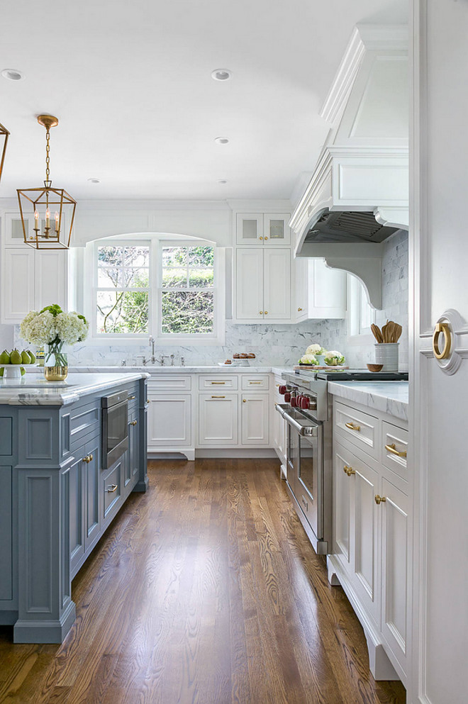 Kitchen Island Cabinets
 White Kitchen with Stacked Cabinets and Grey Island Home