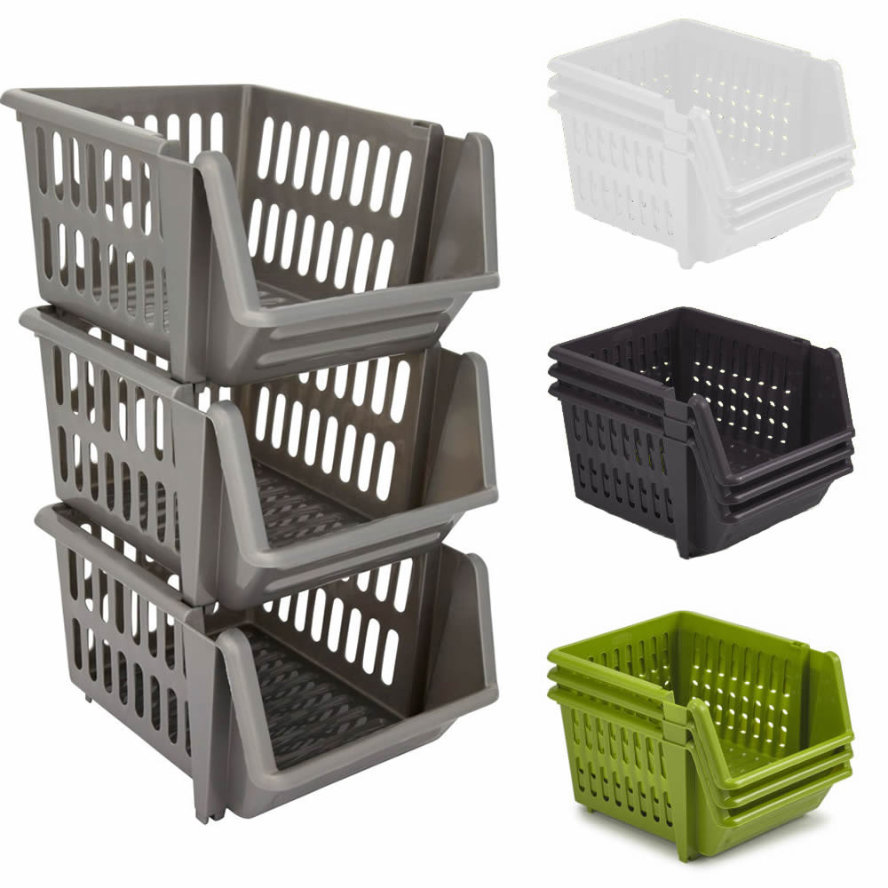 Kitchen Storage Baskets
 Set of 3 Stackable Storage Basket Kitchen Fruit Ve able