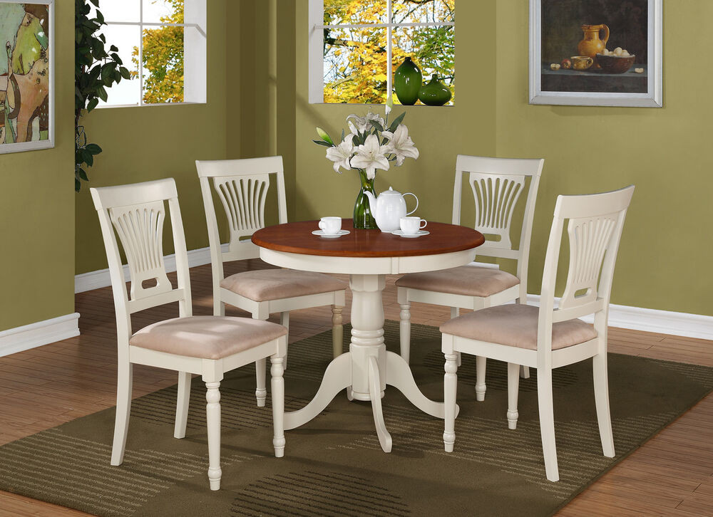 Kitchen Table White
 5PC ANTIQUE ROUND DINETTE KITCHEN TABLE DINING SET WITH 4