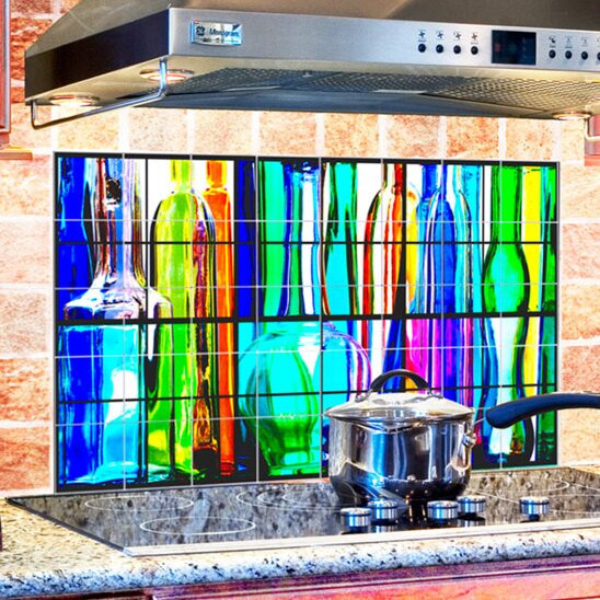 Kitchen Tile Murals For Sale
 Glass Bottles Kitchen Tile Mural in Multi Colored