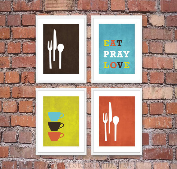 Kitchen Wall Art
 Modern Kitchen Wall Art Print Set Inspirational Eat Pray