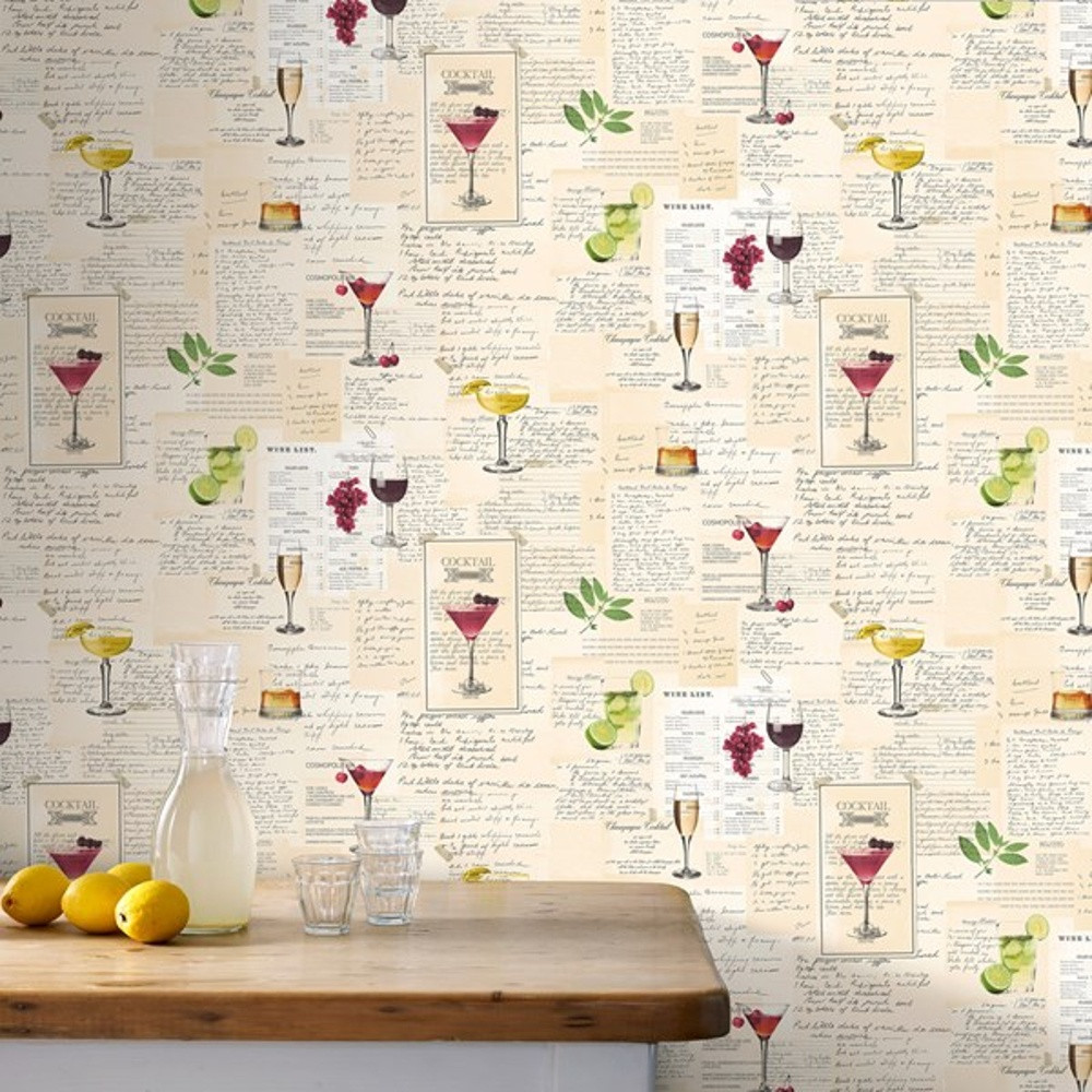 Kitchen Wallpaper Vinyl
 Graham & Brown Cocktail Drinks Pattern Vinyl Kitchen