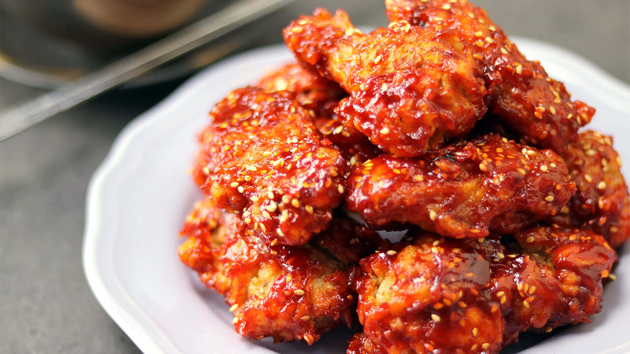 Korean Fried Chicken Sauce
 Spicy Korean Fried Chicken Dakgangjeong Plated Asia