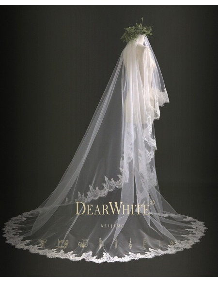 Lace Trim Wedding Veil
 Bamboo of Cloud Designer Vintage Lace Trim Bridal Wedding
