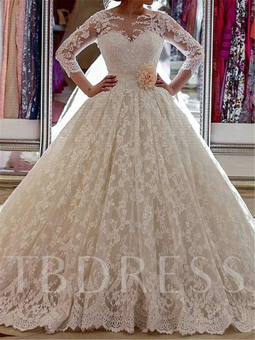 Lace Wedding Gown With Sleeves
 Appliques Lace Ball Gown Wedding Dress with Sleeves