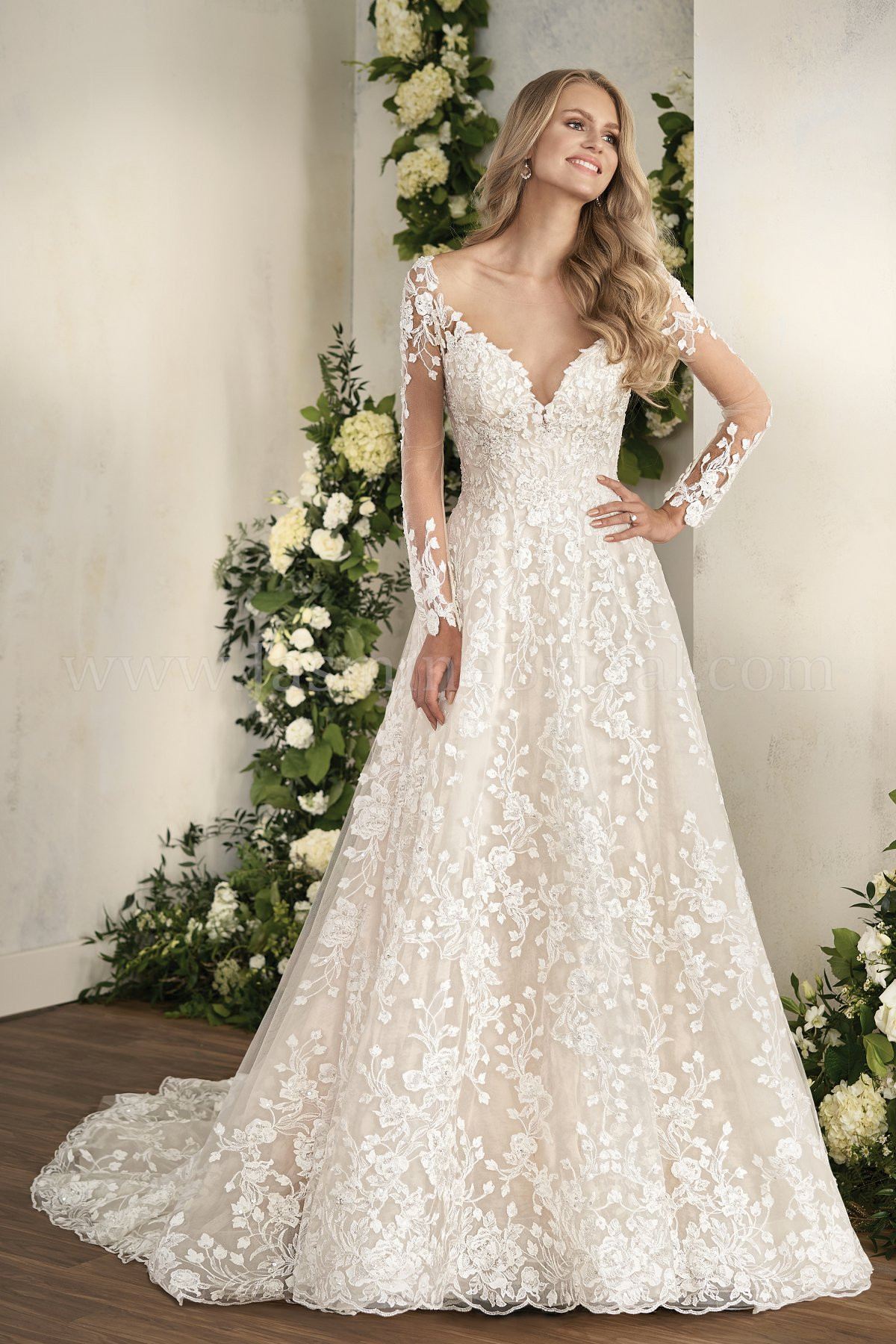 Lace Wedding Gown With Sleeves
 T Illusion Neckline Embroidered Lace Ball Gown