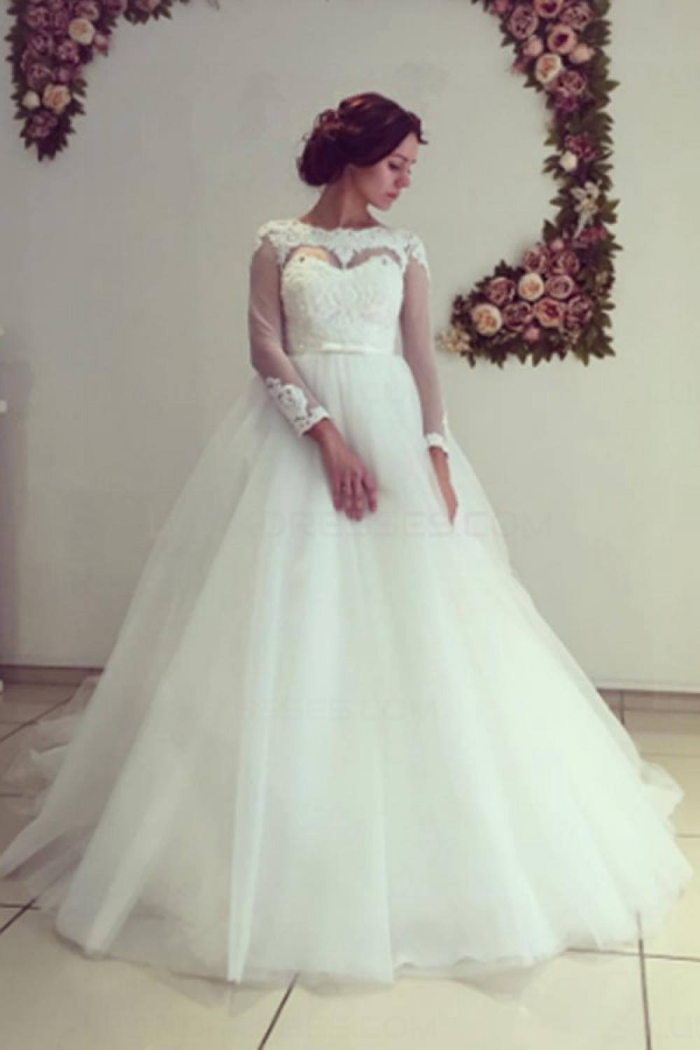 Lace Wedding Gown With Sleeves
 Long Sleeves Lace Ball Gown Wedding Dresses Bridal Gowns