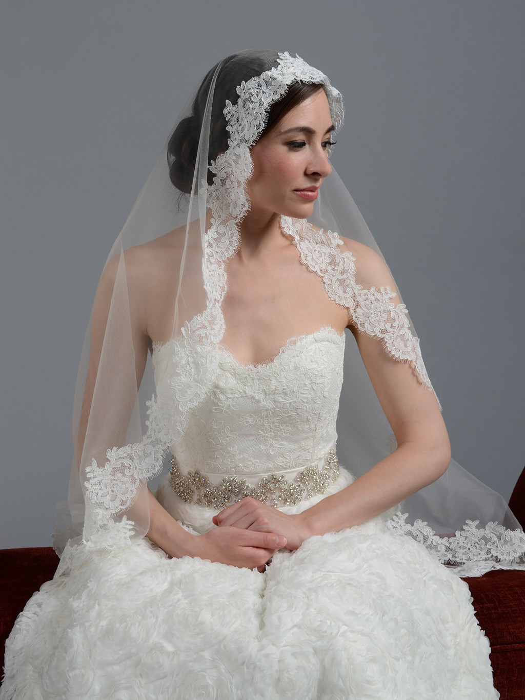Lace Wedding Veils
 Ivory wedding veil alencon lace V044