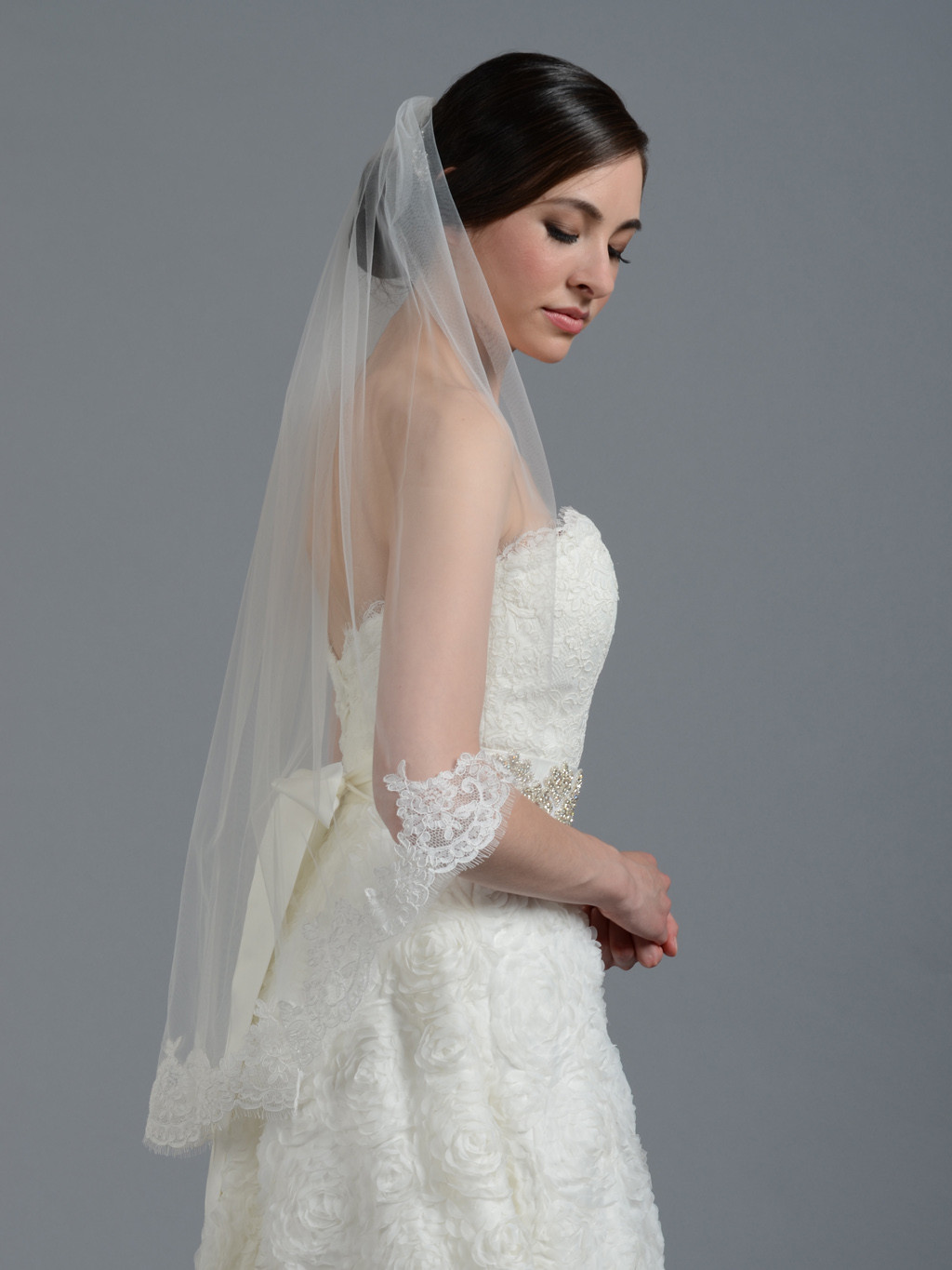 Lace Wedding Veils
 Ivory elbow alencon lace wedding veil V043 V043