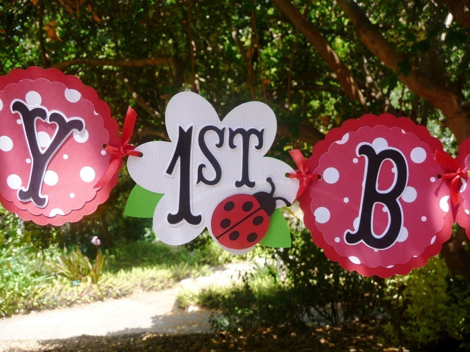 Ladybug 1st Birthday Decorations
 Ladybug Birthday Banner 1st birthday or Any Age by EMTsweeetie