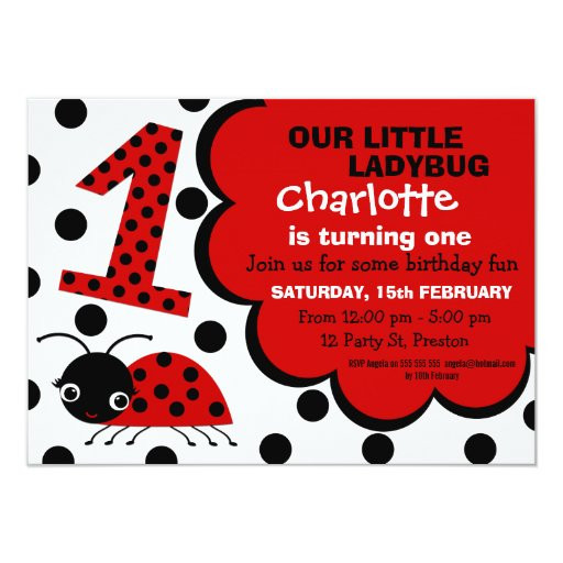 Ladybug 1st Birthday Invitations
 Girls Ladybug 1st Birthday Party Invitation