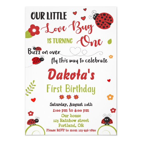 Ladybug 1st Birthday Invitations
 Ladybug 1st birthday invitation Girl love bug lady