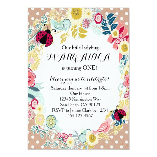 Ladybug 1st Birthday Invitations
 Ladybug First Girl Birthday Party Invitation