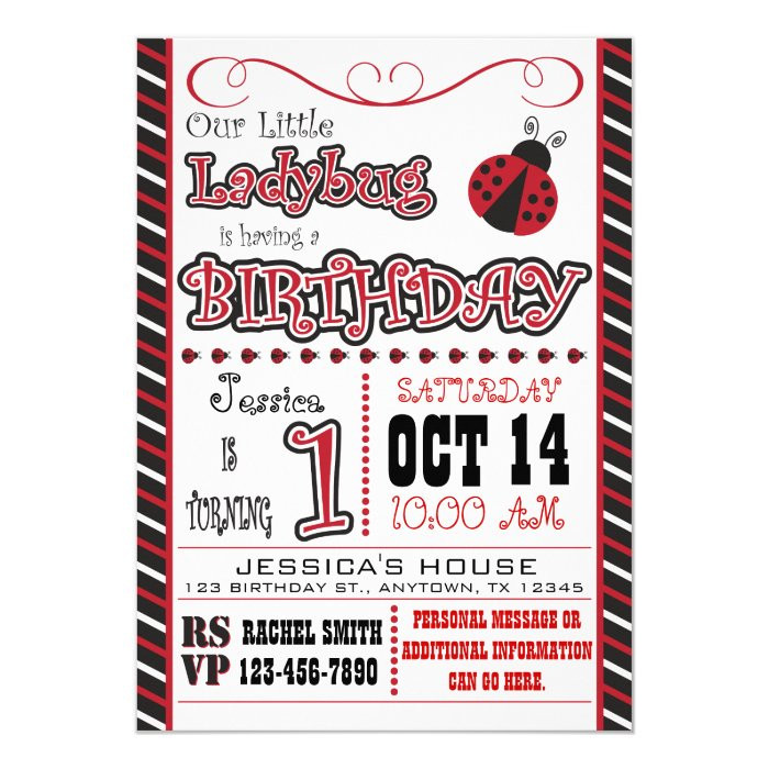 Ladybug 1st Birthday Invitations
 Ladybug 1st Birthday Invitations