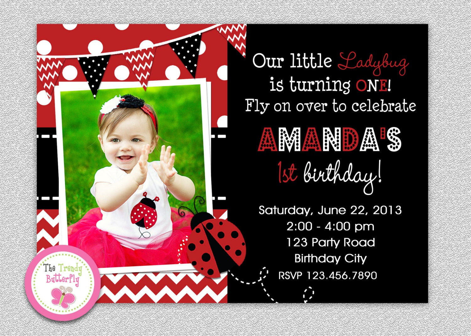 Ladybug 1st Birthday Invitations
 Ladybug Birthday Invitation 1st Birthday Party Invitation