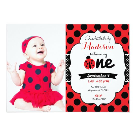 Ladybug 1st Birthday Invitations
 Little lady ladybug First Birthday Invitation