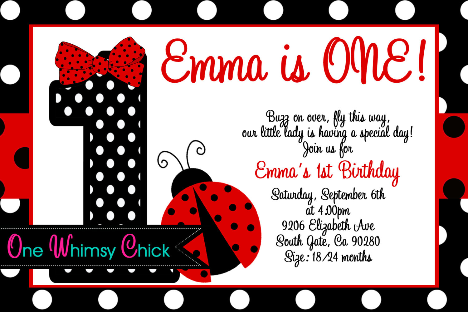 Ladybug Birthday Invitations
 Ladybug Birthday Invitation 1st Birthday Ladybug Party