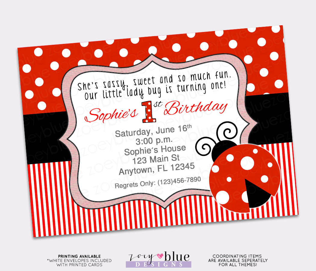 Ladybug Birthday Invitations
 Ladybug Birthday Invitation 1st First Birthday Invitation Lady