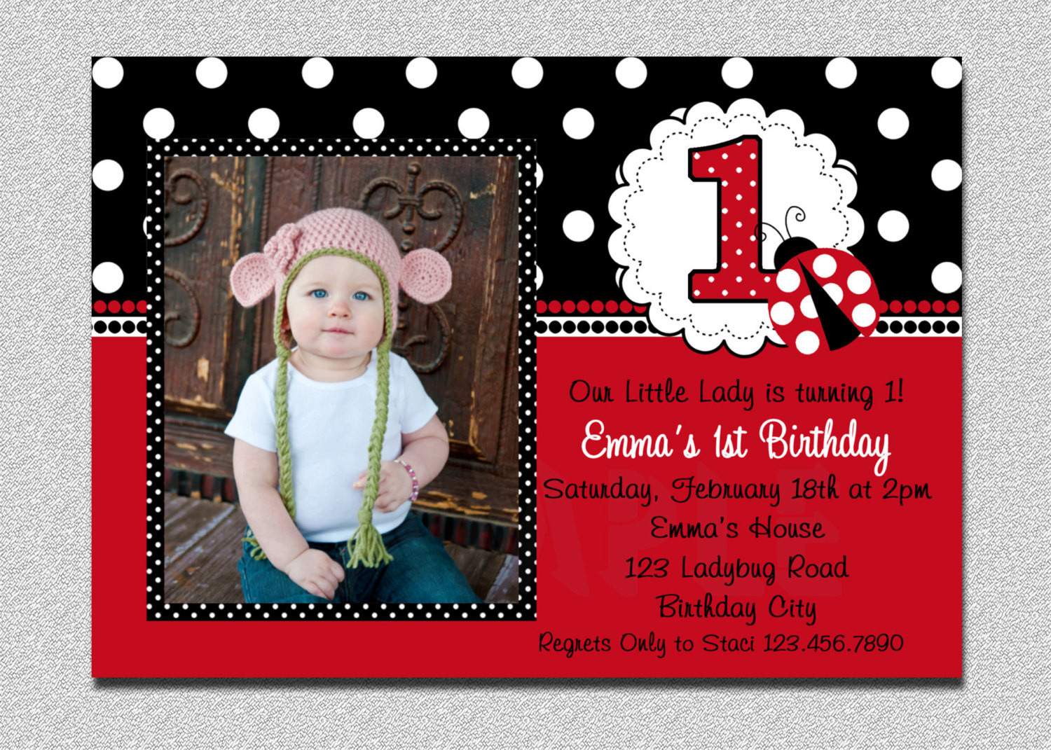 Ladybug Birthday Invitations
 Ladybug Birthday Invitation Ladybug 1st Birthday Party Red