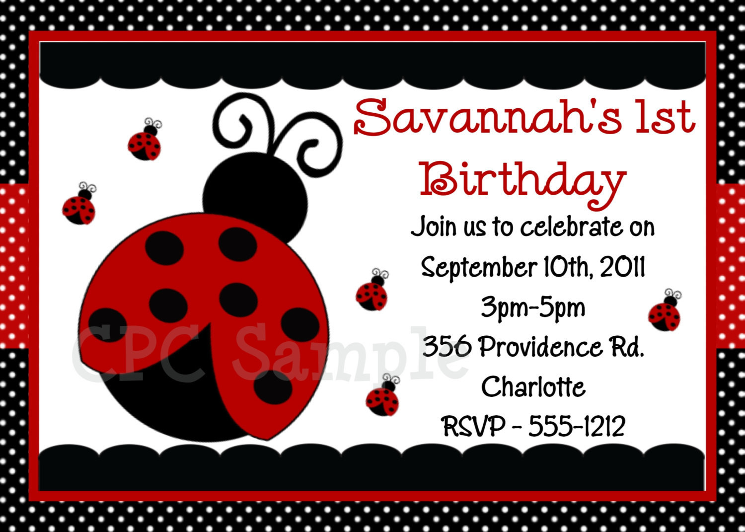 Ladybug Birthday Invitations
 Ladybug Birthday Invitation 1st Birthday Ladybug by