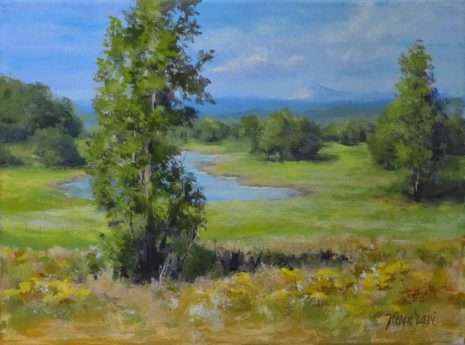 Landscape Acrylic Painting
 Karen Ilari Painting "Summer Pond" An Acrylic Landscape