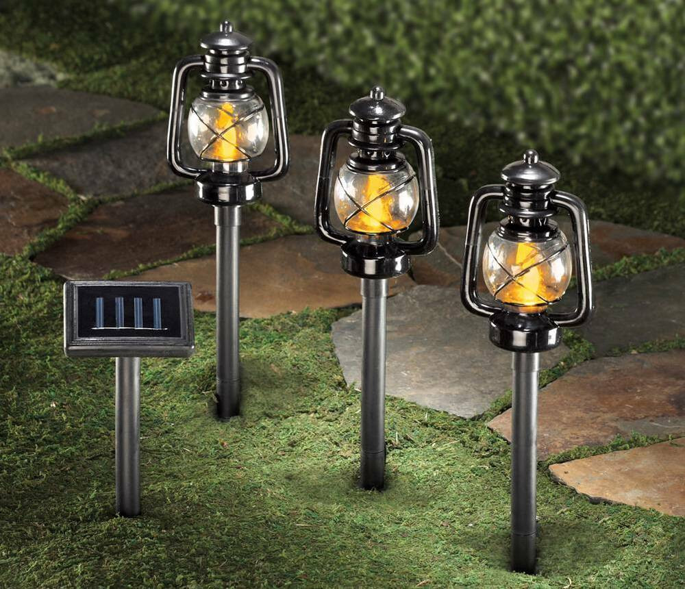 Landscape Lighting Stakes
 Solar Railroad Lantern Style Pathway Yard Stakes w Yellow