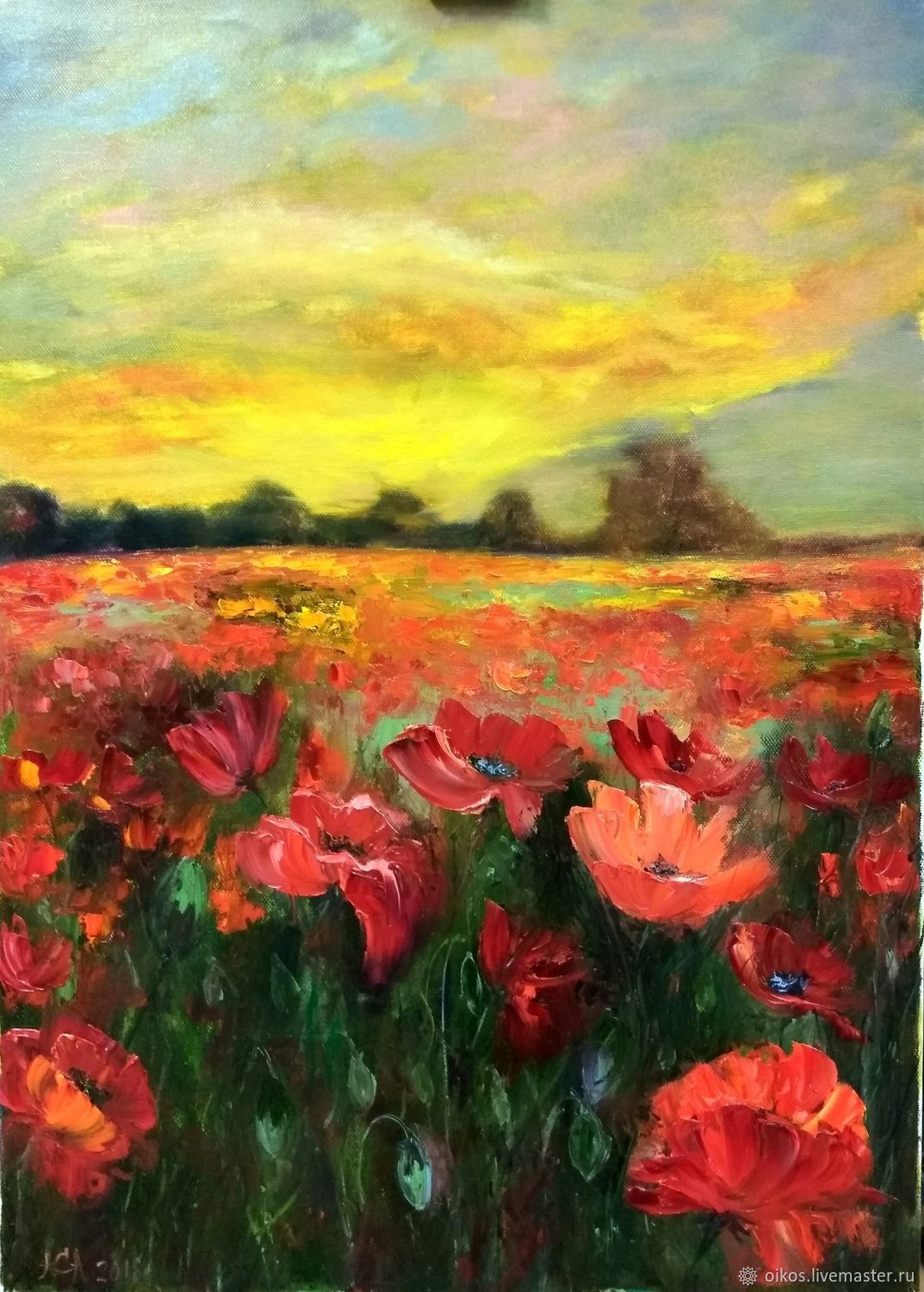 Landscape Paintings On Canvas
 Field with poppies summer landscape oil painting on canvas
