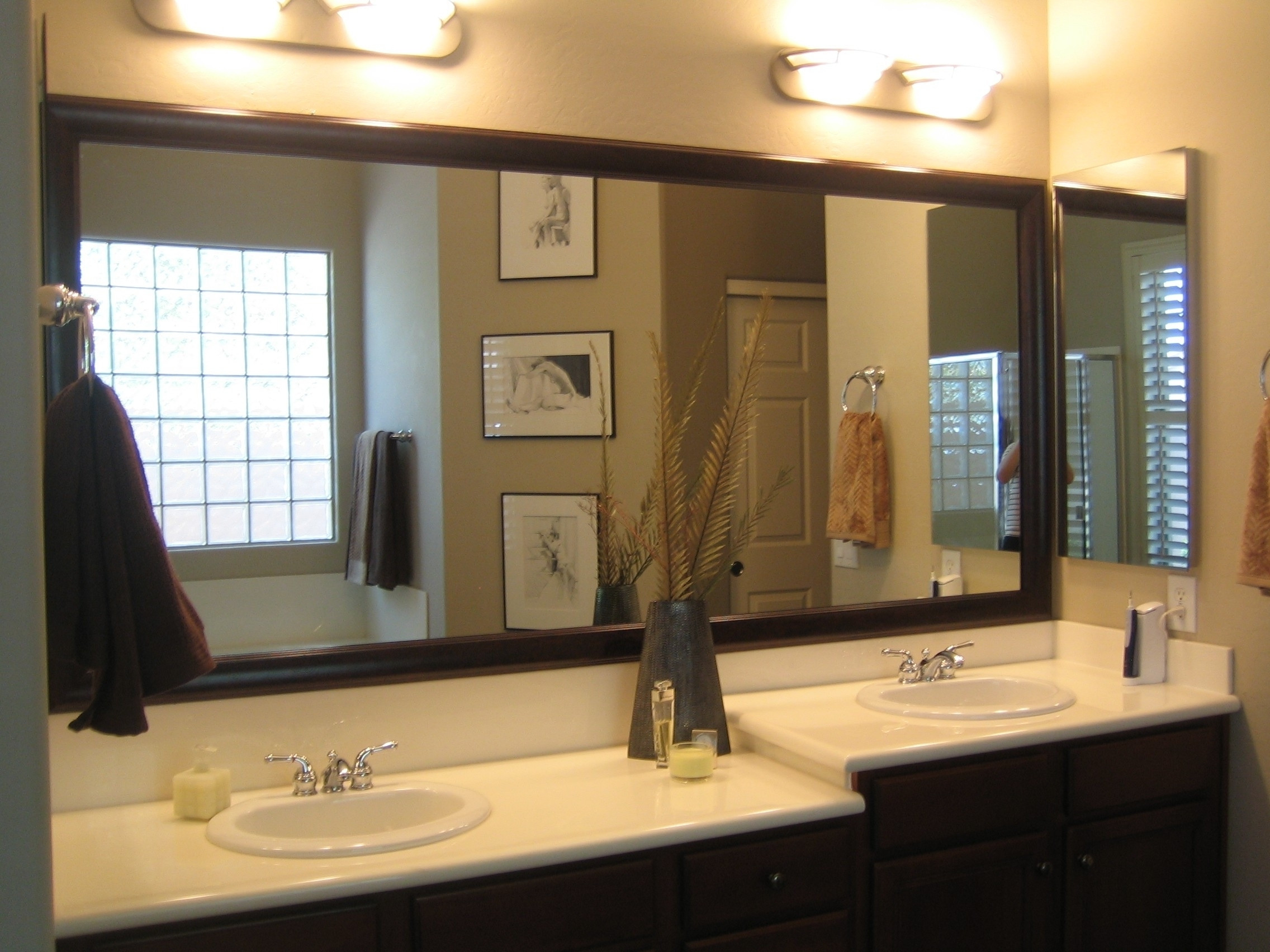 Large Bathroom Mirror
 Bathroom mirrors separate or one big piece of glass