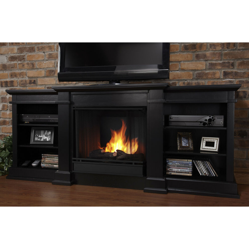 Large Electric Fireplace Entertainment Center
 Real Flame Fresno Black Entertainment Center Gel Fuel 71