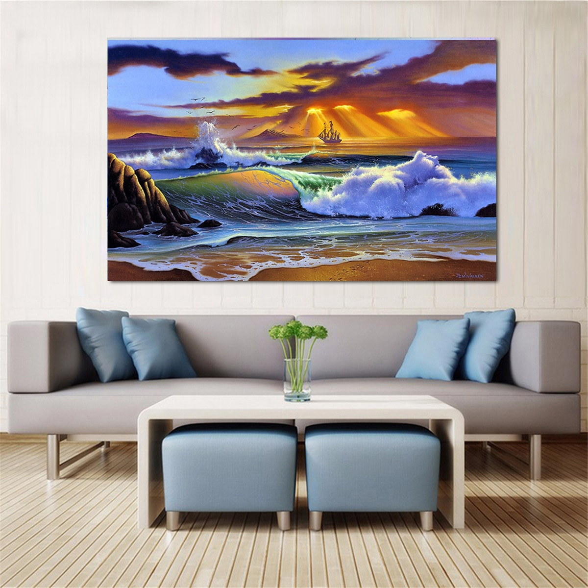 Large Paintings For Living Room
 Abstract Paintings Size Sea Wave Painting on Canvas