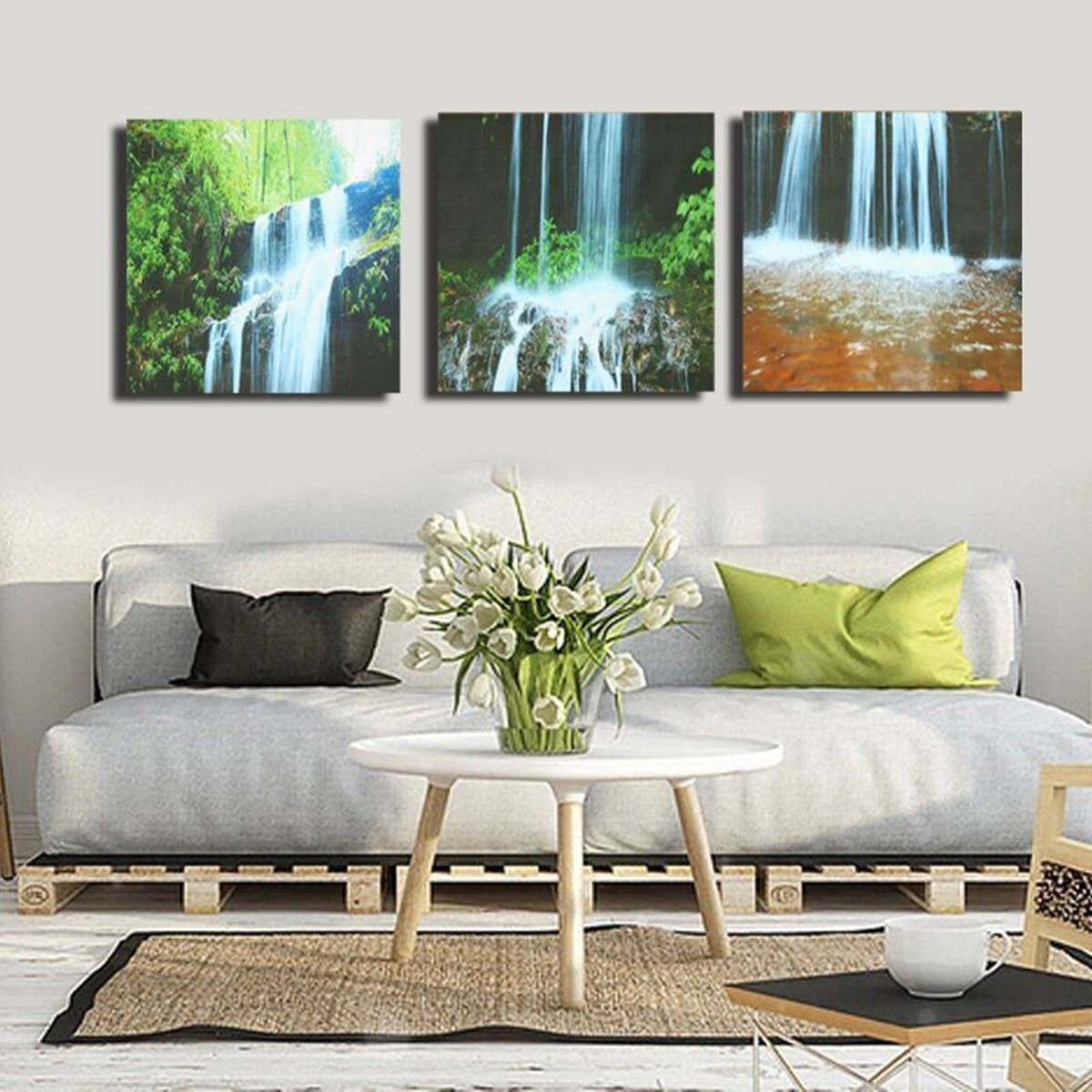 Large Paintings For Living Room
 3 Cascade Waterfall Framed Print Painting Canvas