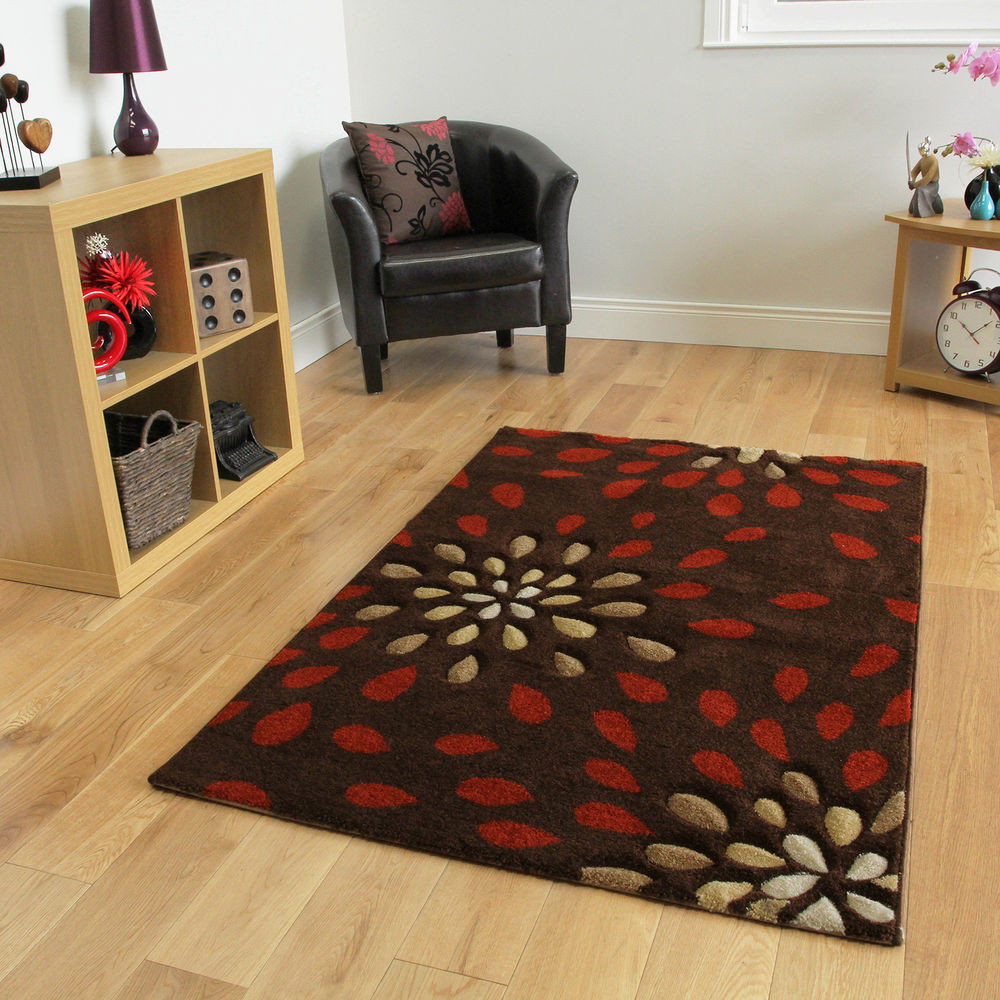 Large Rugs For Living Room
 Small Terracotta Floral Modern Rugs Soft Easy Clean