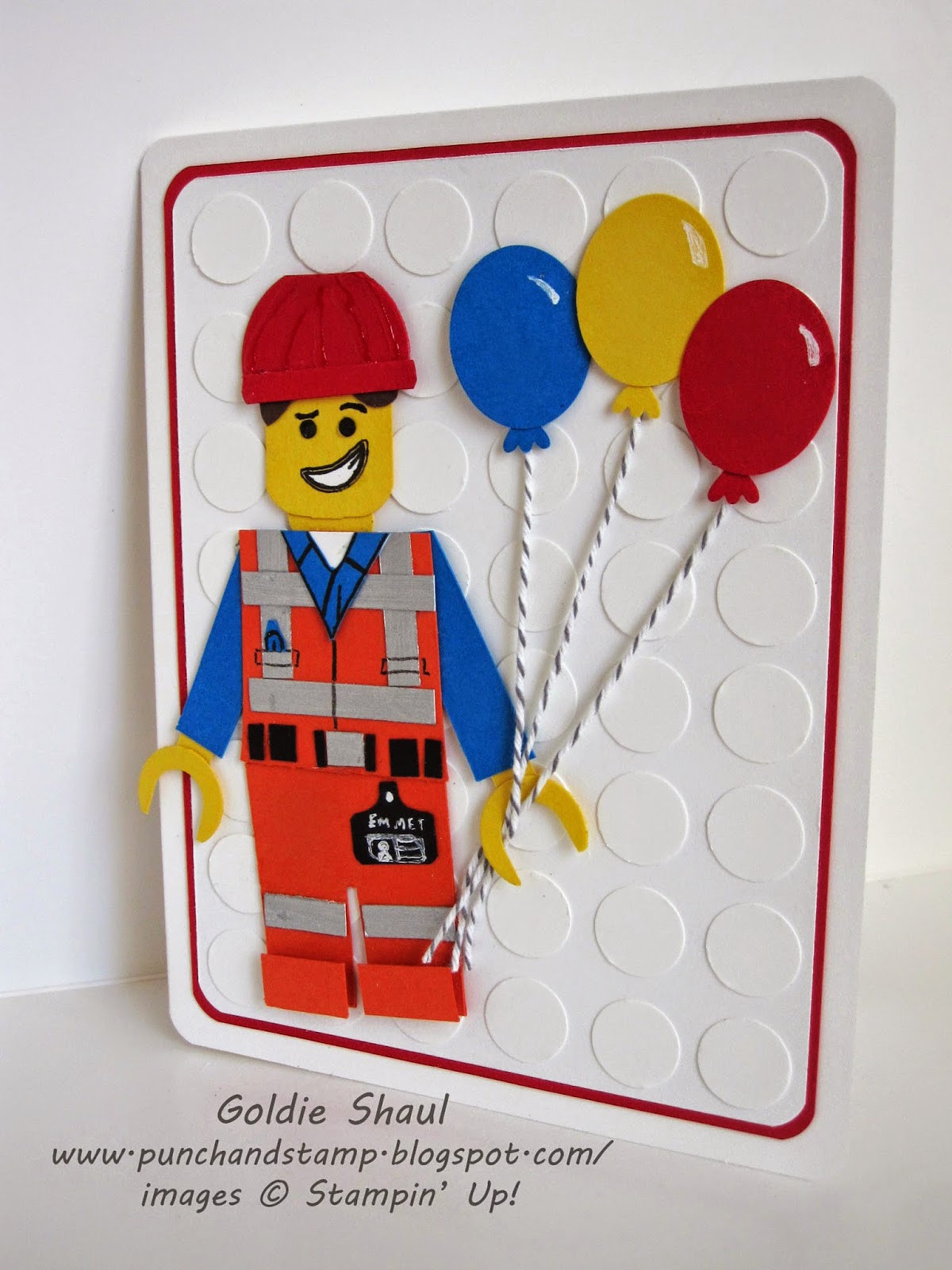Lego Birthday Card
 Punch and Stamp with Gol Emmet Lego Card plus Birthday