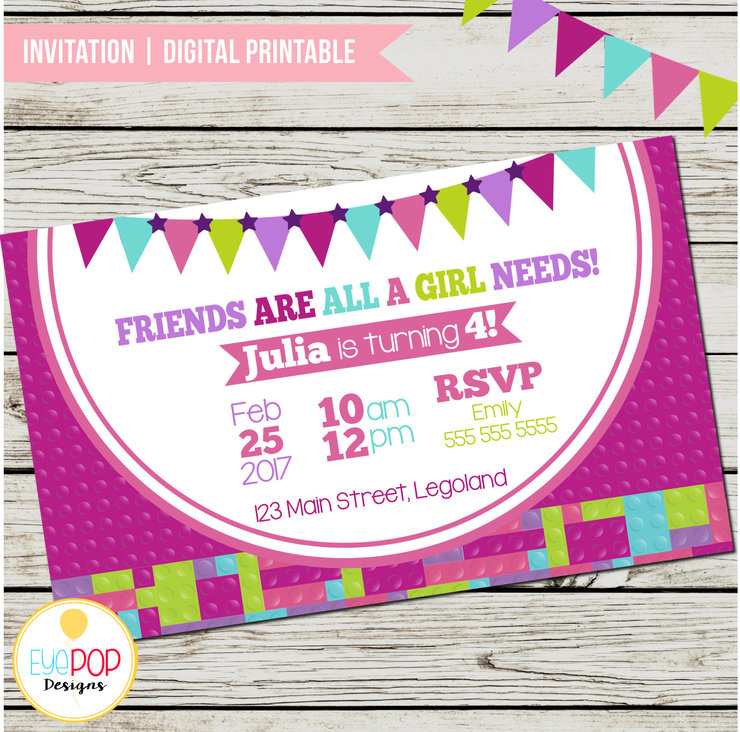 Lego Friends Birthday Invitations
 LEGO FRIENDS INSPIRED Birthday Invitation Lego Friends