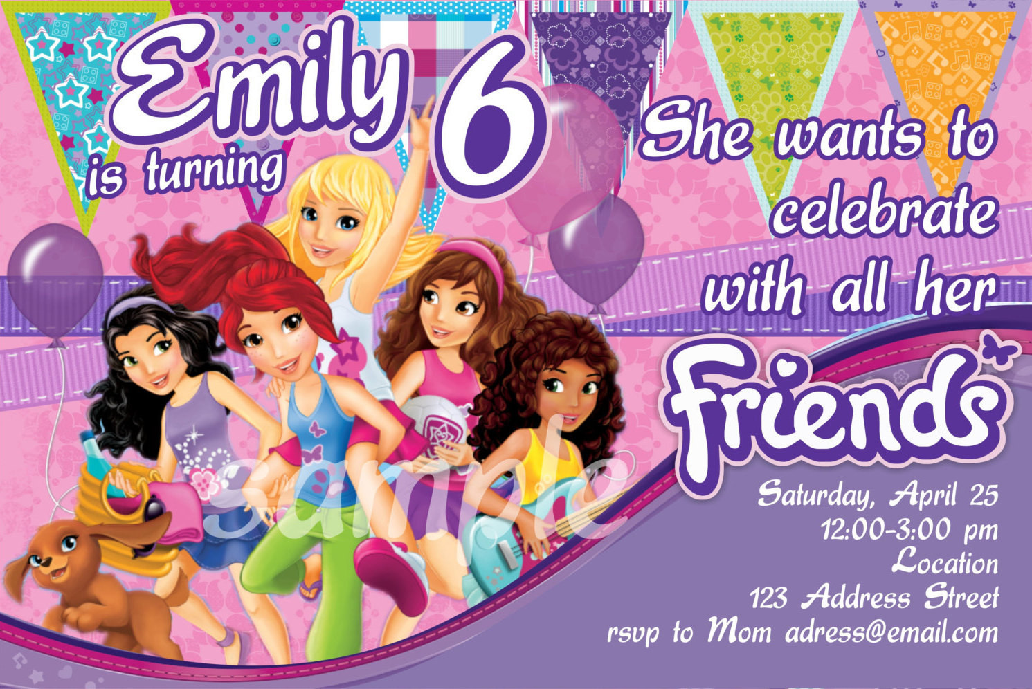 Lego Friends Birthday Invitations
 Fun and Bright Lego Friends Birthday Invitation